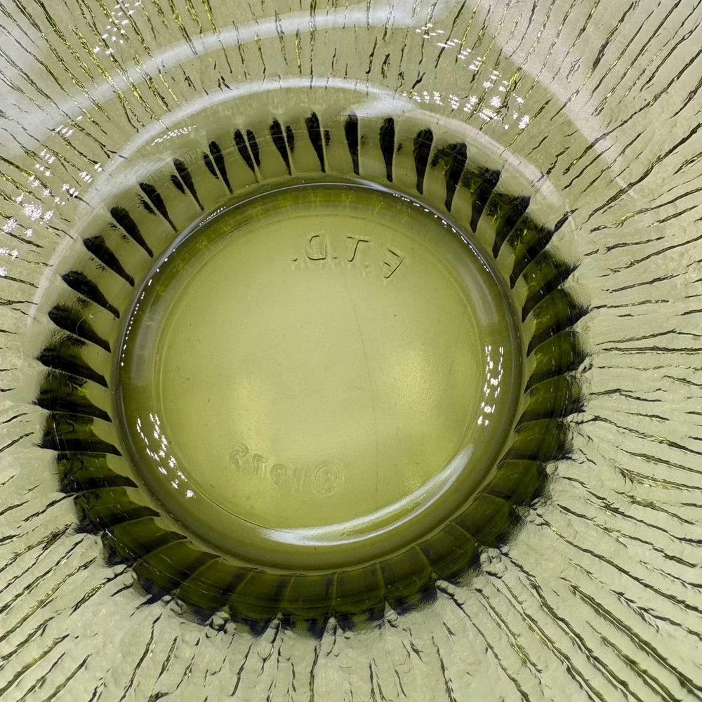 FTD Glass Bowl Unisex 6.5in Green Excellent 1975 Vintage Bark Textured MCM
